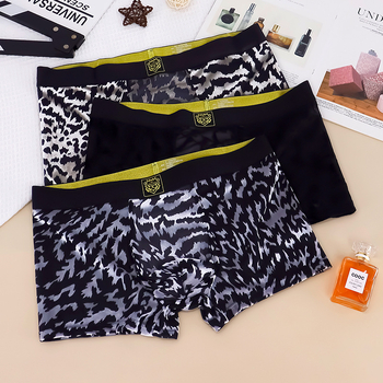 Muške boxerice od najlona s mrežicom i leopard uzorkom, prozračne, srednjeg struka
