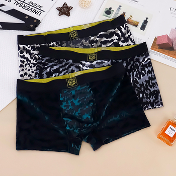 Muške boxerice od najlona s mrežicom i leopard uzorkom, prozračne, srednjeg struka