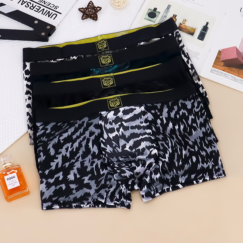 Muške boxerice od najlona s mrežicom i leopard uzorkom, prozračne, srednjeg struka