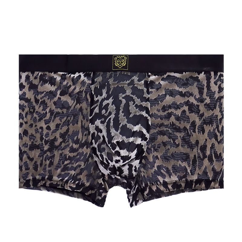 Muške boxerice od najlona s mrežicom i leopard uzorkom, prozračne, srednjeg struka