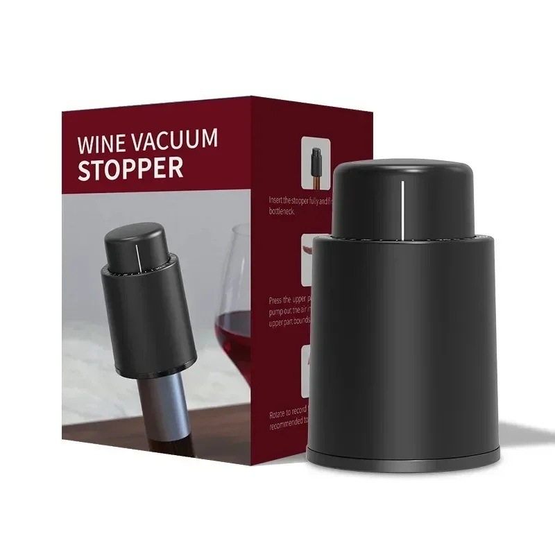 Stopper pentru vin din oțel inoxidabil, cu pompă încorporată pentru vid