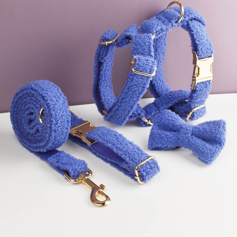 Tamno ljubičasti teddy velvet ogrlica za kućne ljubimce, pasji prsluk, povodac, mašna, DIY gravirana ogrlica, laserska ogrlica