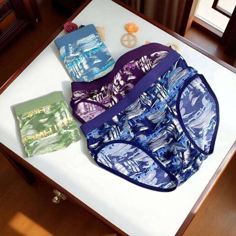 Muške gaćice Ice Silk s otiskom, srednji pojas, opušten kroj, plus veličina