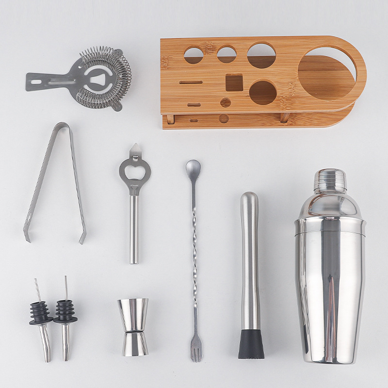 Set de 10 piese de unelte pentru bar din oțel inoxidabil, cu shaker pentru cocktail