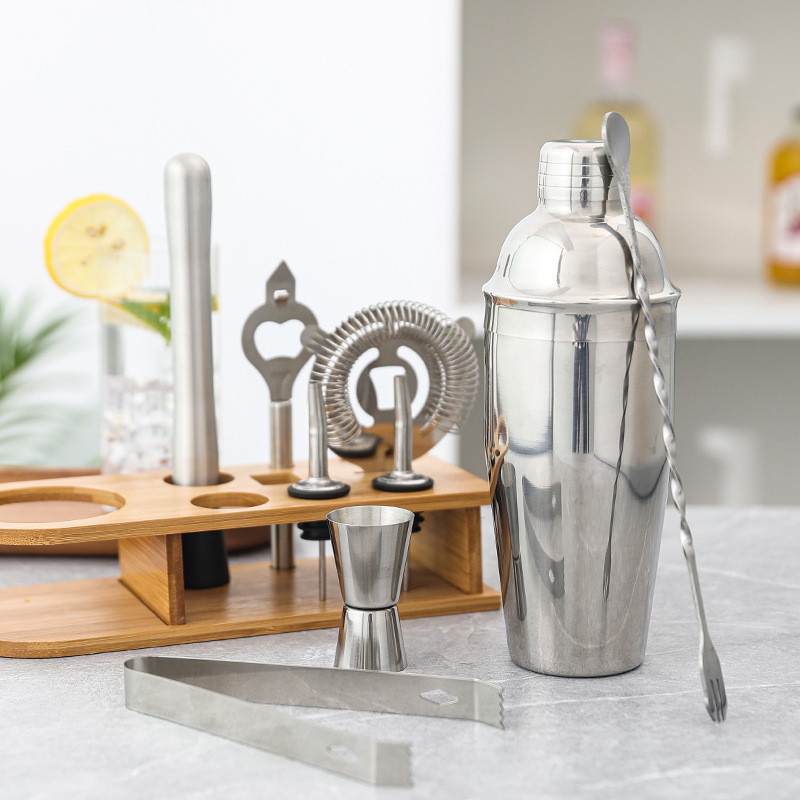 Set de 10 piese de unelte pentru bar din oțel inoxidabil, cu shaker pentru cocktail