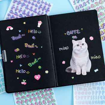 Autocolante cu litere și numere goale, gradient coreean, fără reziduuri, set de 10 foi pentru planner