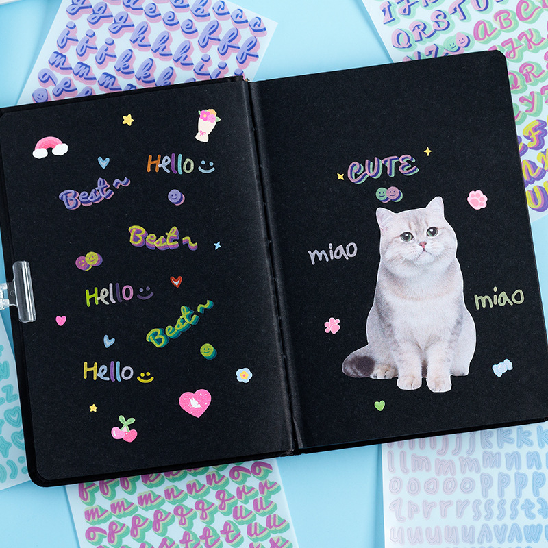 Autocolante cu litere și numere goale, gradient coreean, fără reziduuri, set de 10 foi pentru planner