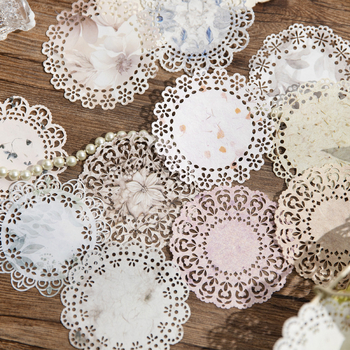Seria Lace Story: autocolante decupate cu dantelă, fundal din piele albă vintage, decor pentru jurnal