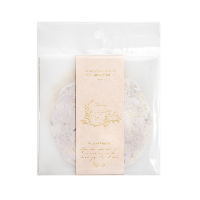 Seria Lace Story: autocolante decupate cu dantelă, fundal din piele albă vintage, decor pentru jurnal