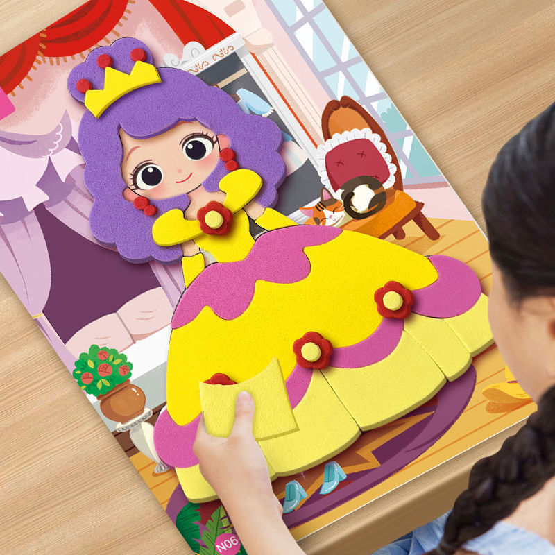 Autocolante 3D EVA pentru copii – personaje de desene animate, activități DIY, joc educativ de îmbrăcat prințesa