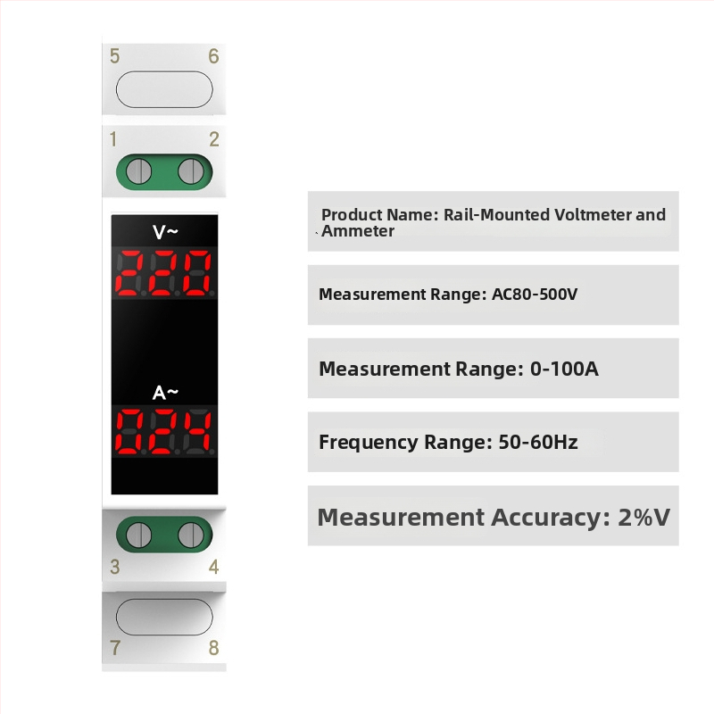 Na lištu montovaný merací prístroj napätia a prúdu, mini digitálny indikátor, AC 220/380V, frekvenčný merač