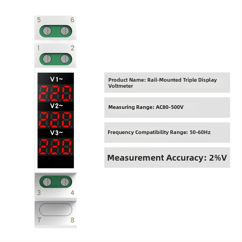 Na lištu montovaný merací prístroj napätia a prúdu, mini digitálny indikátor, AC 220/380V, frekvenčný merač