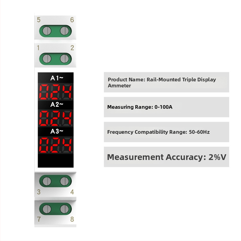 Na lištu montovaný merací prístroj napätia a prúdu, mini digitálny indikátor, AC 220/380V, frekvenčný merač
