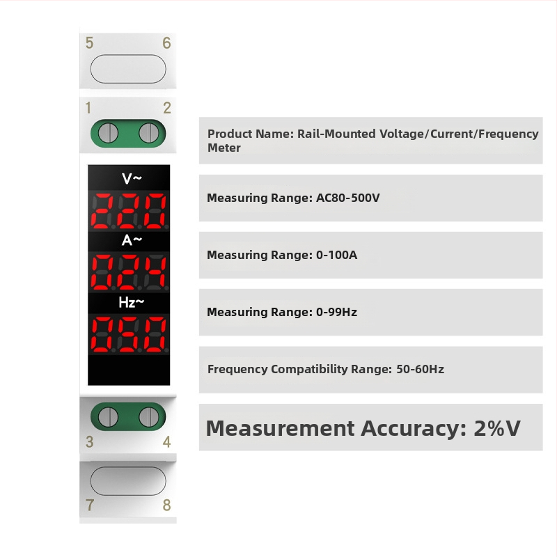 Na lištu montovaný merací prístroj napätia a prúdu, mini digitálny indikátor, AC 220/380V, frekvenčný merač