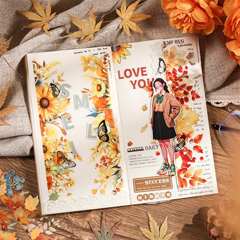 Impresii de toamnă: set autocolante PET cu frunze de plante, flori retro pentru scrapbooking și decor DIY