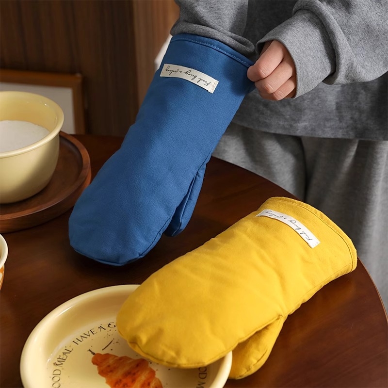 Mănuși izolante de bucătărie, rezistente la temperaturi înalte, anti-arzare, 28 cm, căptuțite cu bumbac, pentru microunde și coacere
