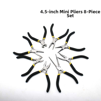 4,5-palcové mini kliešte, 8-dielny set s čiernymi a žltými rukoväťami, multifunkčné ručné nástroje, diagonálne rezacie kliešte, kliešte s ihlovým nosom, kliešte s plochým nosom