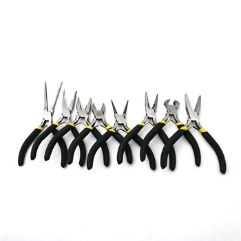 Set de 8 piese: clește mini 4,5 inch, mânere negre și galbene, unelte multifuncționale, clește diagonal, clește cu nas de ac, clește cu nas plat