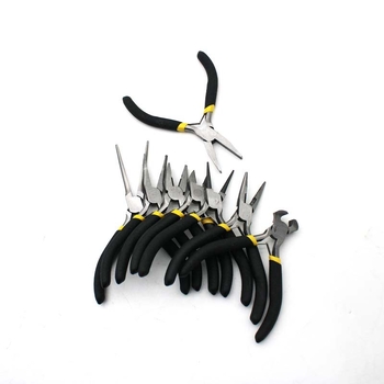 Set de 8 piese: clește mini 4,5 inch, mânere negre și galbene, unelte multifuncționale, clește diagonal, clește cu nas de ac, clește cu nas plat
