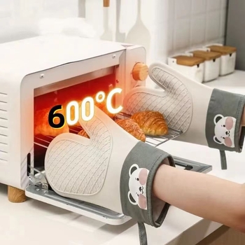Mănuși groase din silicon pentru cuptor, rezistente la temperaturi înalte, anti-alunecare, pentru cuptor cu microunde și coacere, bucătărie, model ursuleț