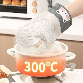 Mănuși groase din silicon pentru cuptor, rezistente la temperaturi înalte, anti-alunecare, pentru cuptor cu microunde și coacere, bucătărie, model ursuleț