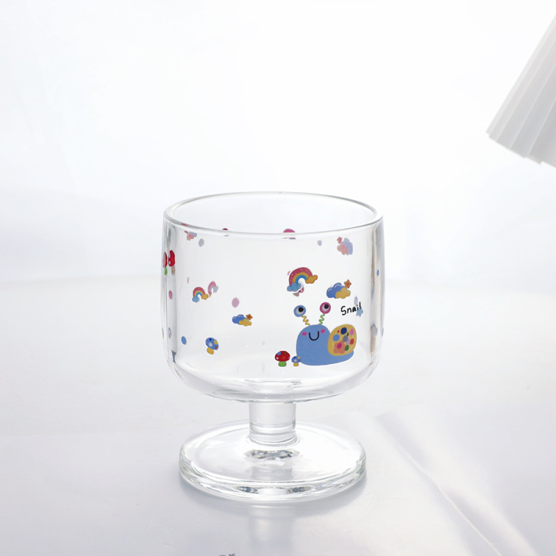 Pahar din sticlă cu picior - design retro cu desene animate, pentru sucuri și deserturi, pentru cupluri, sticlă rezistentă la temperaturi