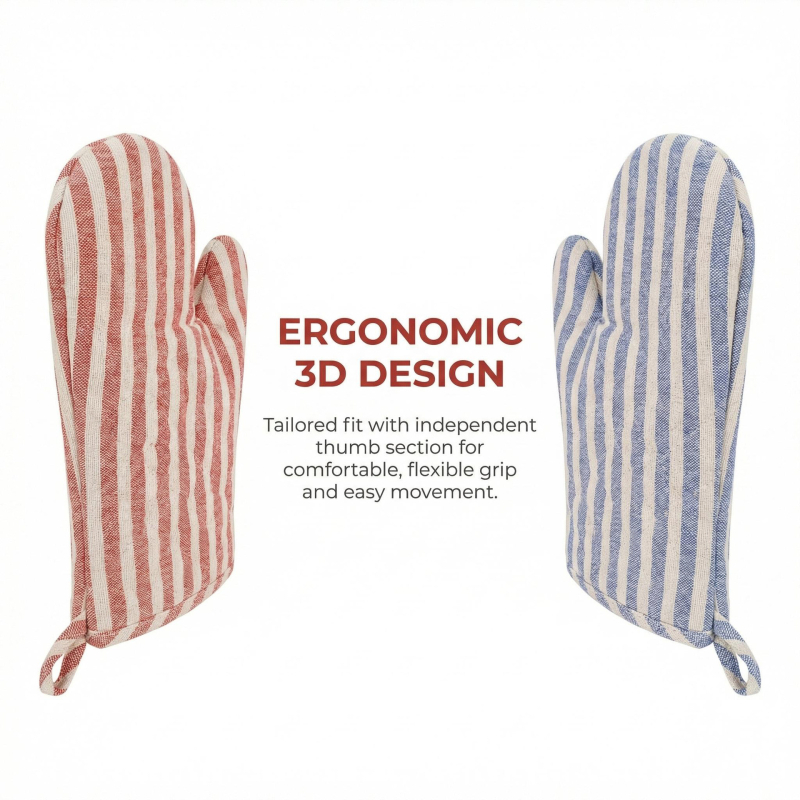 Mănuși izolante din bumbac și in, pentru cuptor și microunde, rezistente la temperaturi înalte, anti-arsuri, în stil Nordic cu dungi, 27 cm lungime