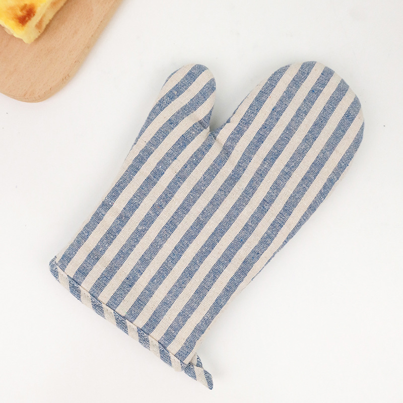 Mănuși izolante din bumbac și in, pentru cuptor și microunde, rezistente la temperaturi înalte, anti-arsuri, în stil Nordic cu dungi, 27 cm lungime