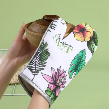 Mănuși izolante de bucătărie, set de două piese pentru cuptor și cuptor cu microunde, rezistente la temperaturi înalte, 25 cm, bumbac și in, imprimeu frunză verde, stil luxos ușor