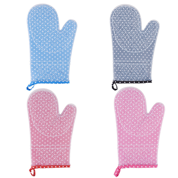 Mănuși izolante pentru bucătărie, din silicon cu bumbac în imprimeu cu buline, pentru cuptor cu microunde, două straturi, rezistente la temperaturi înalte, protecție împotriva arsurilor