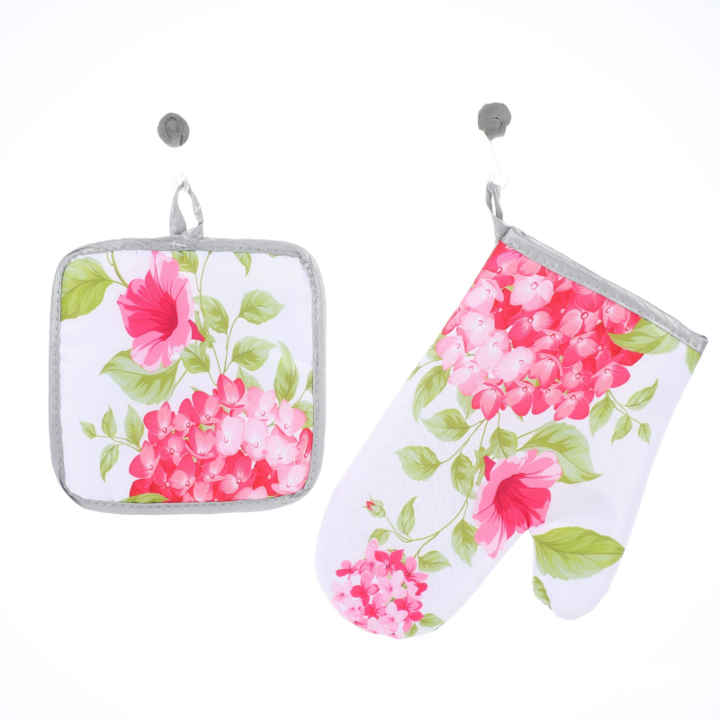 Mănuși pentru cuptor cu microunde, rezistente la căldură, set de bucătărie cu design floral cu flori și fluturi