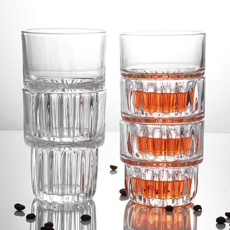 Pahare din sticlă transparente, pentru whisky, bere și apă, stivuibile - accesorii pentru barul de acasă