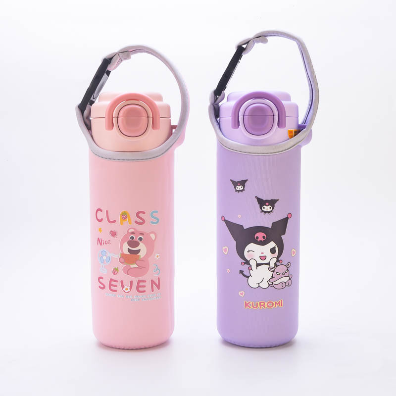 Husă portabilă pentru pahar cu mâner, 500 ml, design desen animat, husă protector din material textil pentru apă sau ceai, pentru copii