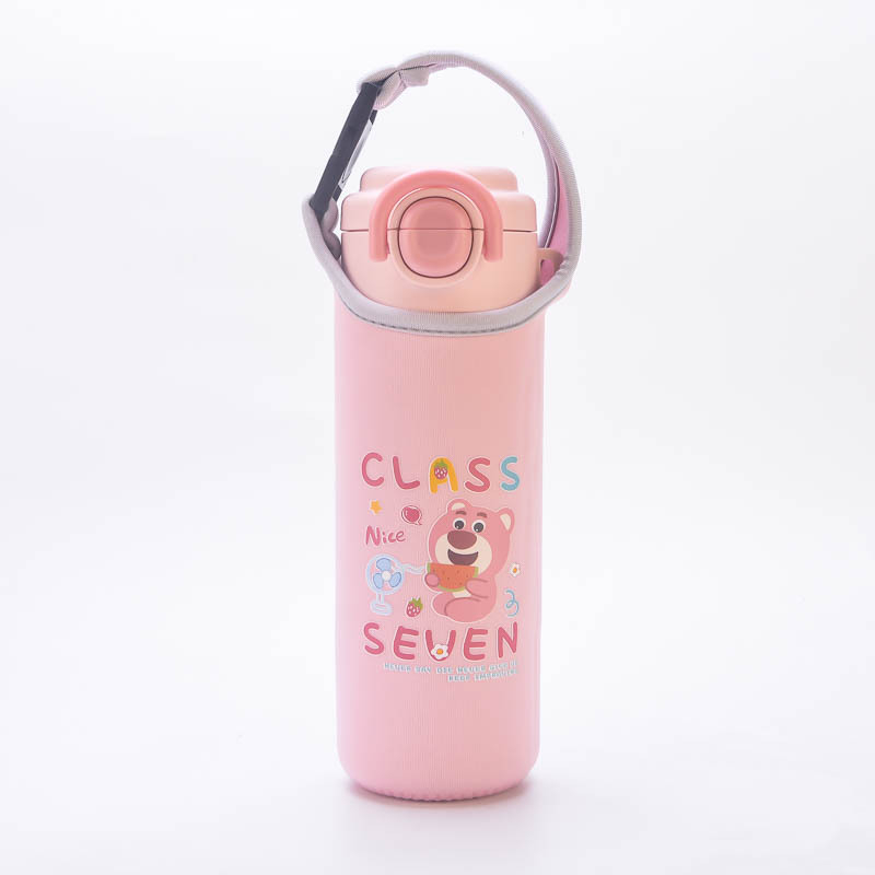Husă portabilă pentru pahar cu mâner, 500 ml, design desen animat, husă protector din material textil pentru apă sau ceai, pentru copii