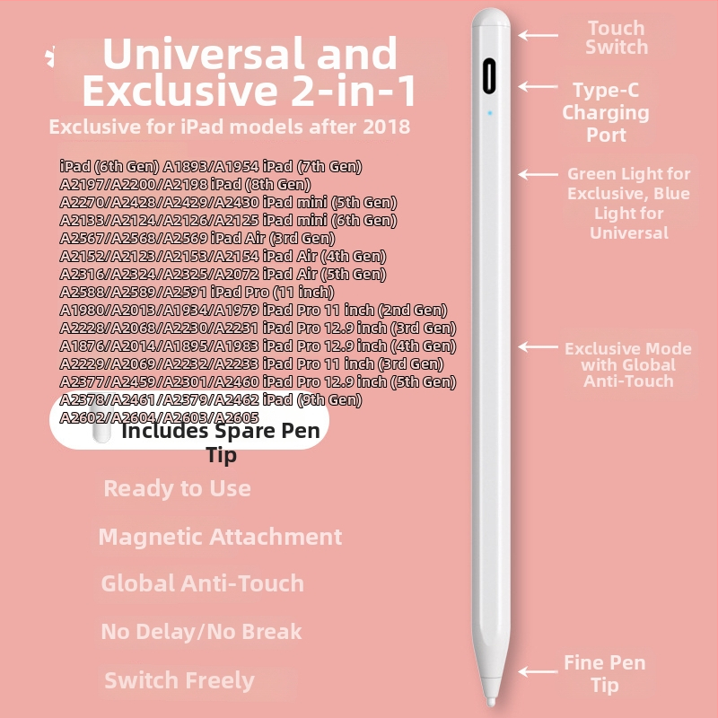 Mágneses töltésű iPad stylus – Kompatibil az Apple Pencil-le, iPad és érintőképernyős eszközökhöz