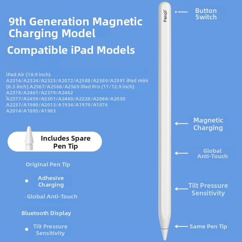 Mágneses töltésű iPad stylus – Kompatibil az Apple Pencil-le, iPad és érintőképernyős eszközökhöz