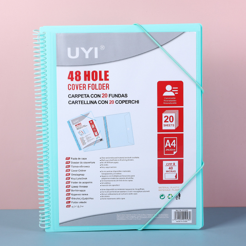Mapă PP transparentă pentru inserții A4, 20 pagini, 48 găuri pentru spirală, depozitare lucrări ale elevilor