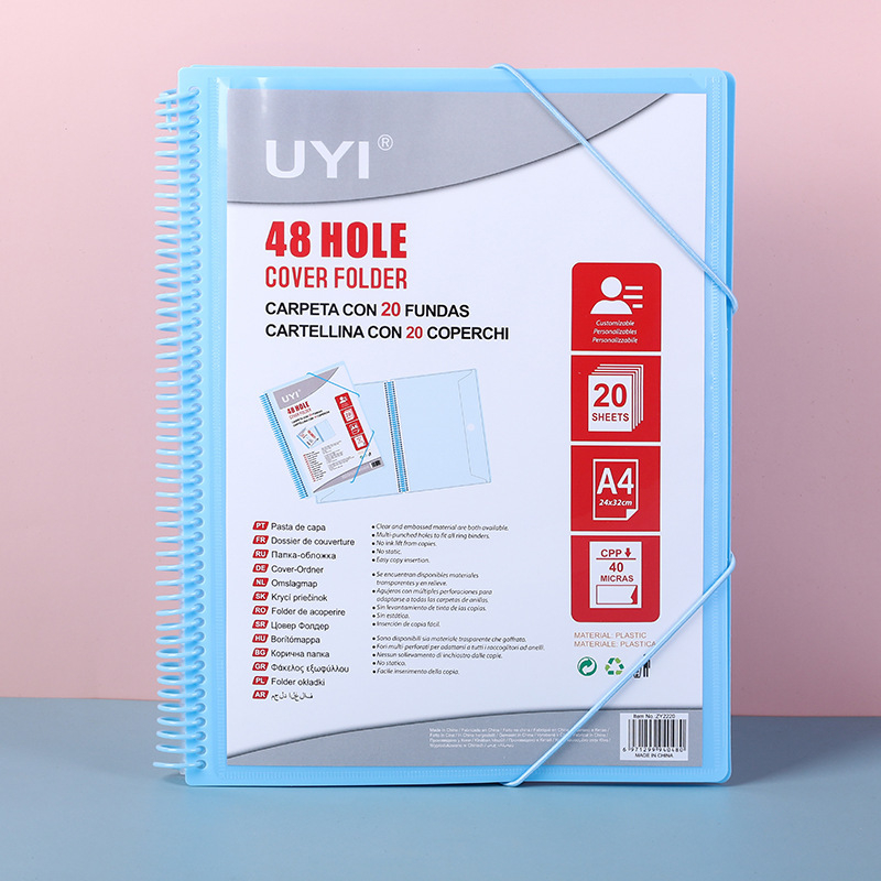 Mapă PP transparentă pentru inserții A4, 20 pagini, 48 găuri pentru spirală, depozitare lucrări ale elevilor