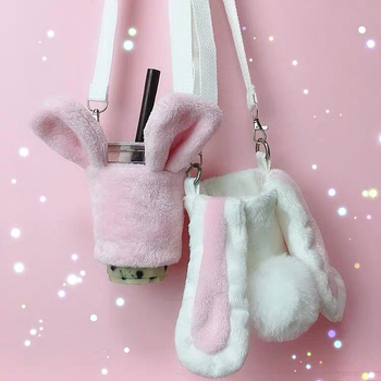 Husă din material textil pentru cana de ceai cu curea crossbody, design iepuraș drăguț, izolație