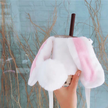 Husă din material textil pentru cana de ceai cu curea crossbody, design iepuraș drăguț, izolație