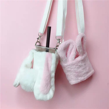 Husă din material textil pentru cana de ceai cu curea crossbody, design iepuraș drăguț, izolație