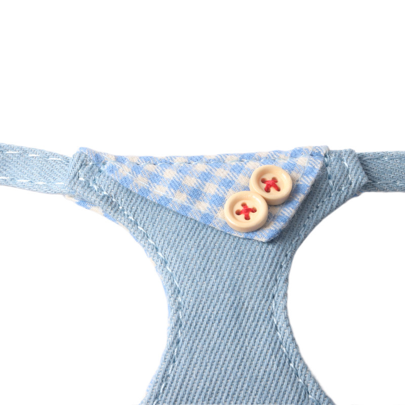 Aminger Denim hám za kućne ljubimce s britskim kariranim uzorkom i gumbima – 100% pamuk