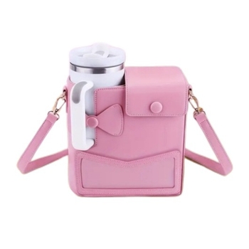 Geantă izolantă pentru sticlă, cu funda și curea peste umăr, crossbody (roz/negru)