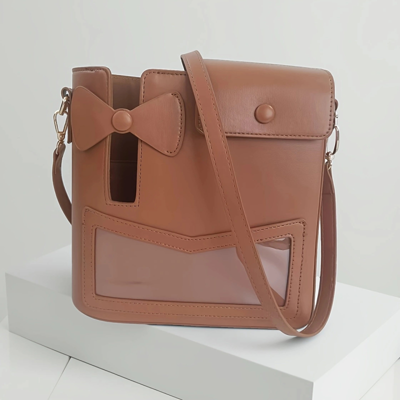 Geantă izolantă pentru sticlă, cu funda și curea peste umăr, crossbody (roz/negru)