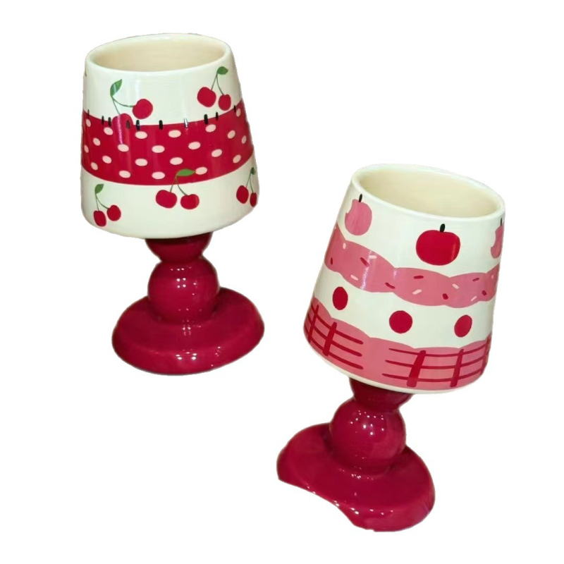 Ceașcă ceramică cu motiv fructat, înaltă pe picior, design creativ pentru desert, ceașcă drăguță de cafea