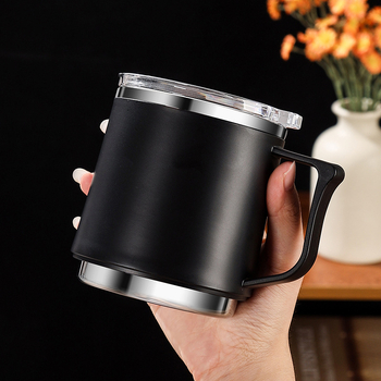 Mug din oțel inoxidabil 304, încălzibil, cu capac și pai, pentru birou și casă