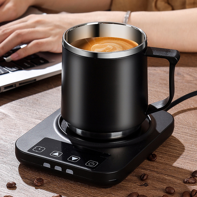 Mug din oțel inoxidabil 304, încălzibil, cu capac și pai, pentru birou și casă