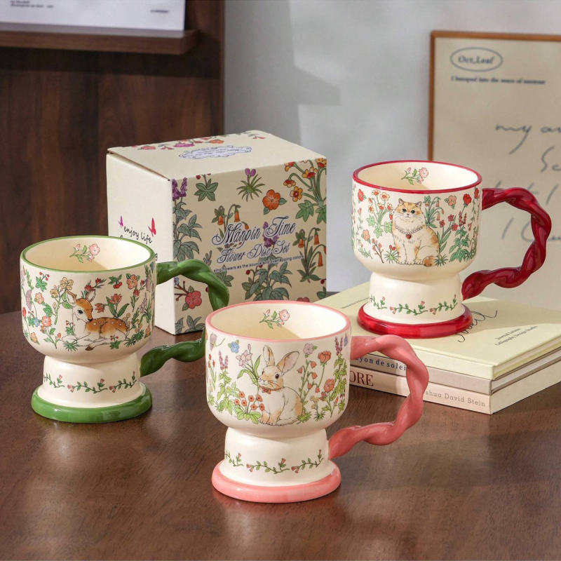 Cană ceramică înaltă pentru cafea, stil retro, senzație premium, cadou practic pentru cele mai bune prietene