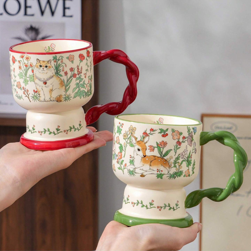 Cană ceramică înaltă pentru cafea, stil retro, senzație premium, cadou practic pentru cele mai bune prietene