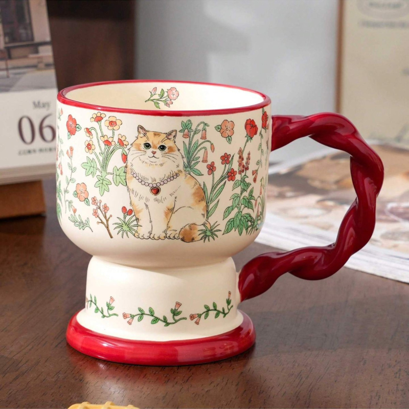 Cană ceramică înaltă pentru cafea, stil retro, senzație premium, cadou practic pentru cele mai bune prietene